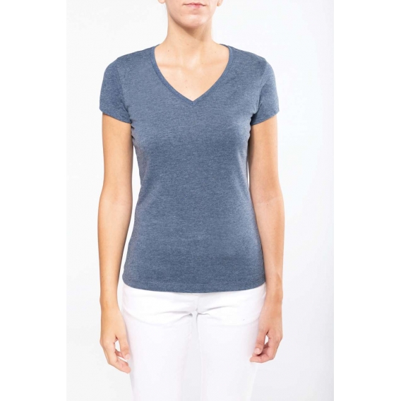 LADIES' V-NECK SHORT SLEEVE MELANGE T-SHIRT