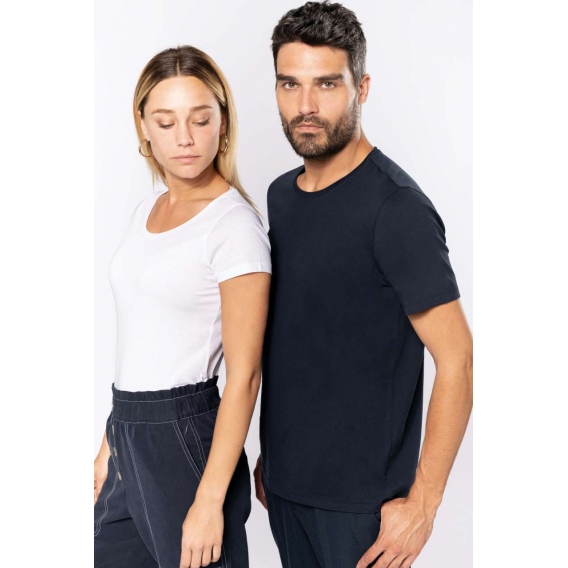 LADIES' SHORT-SLEEVED ORGANIC T-SHIRT WITH RAW EDGE NECKLINE