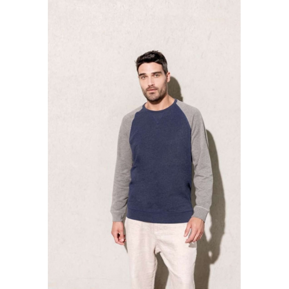 MEN'S TWO-TONE ORGANIC CREW NECK RAGLAN SLEEVE SWEATSHIRT