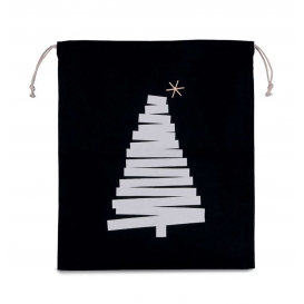 COTTON BAG WITH CHRISTMAS TREE DESIGN AND DRAWCORD CLOSURE