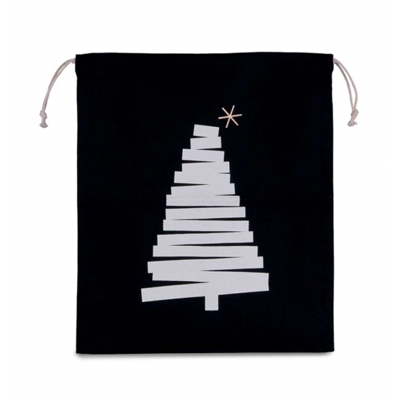 COTTON BAG WITH CHRISTMAS TREE DESIGN AND DRAWCORD CLOSURE