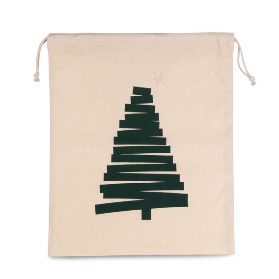 COTTON BAG WITH CHRISTMAS TREE DESIGN AND DRAWCORD CLOSURE