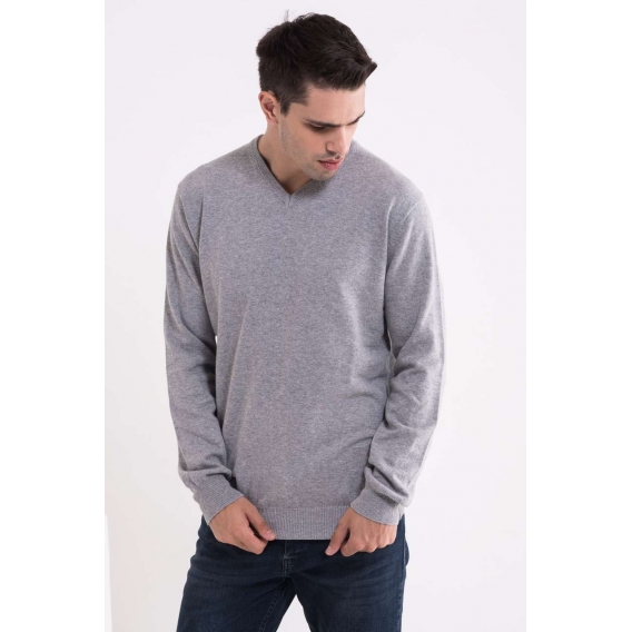 MEN’S V-NECK FINE GAUGE COTTON PULLOVER
