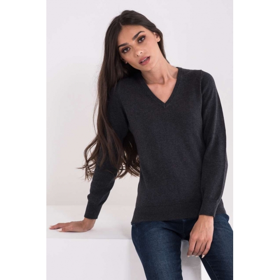 LADIES’ V-NECK FINE GAUGE COTTON PULLOVER
