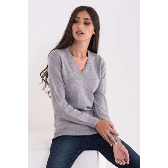 LADIES’ V-NECK FINE GAUGE COTTON PULLOVER