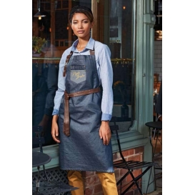 'DIVISION' WAXED LOOK DENIM BIB APRON WITH FAUX LEATHER