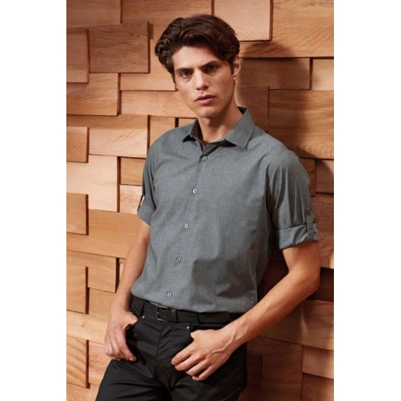 MEN'S CROSS-DYE ROLL SLEEVE POPLIN BAR SHIRT