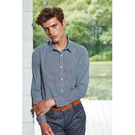 MEN'S LONG SLEEVE GINGHAM COTTON MICROCHECK SHIRT