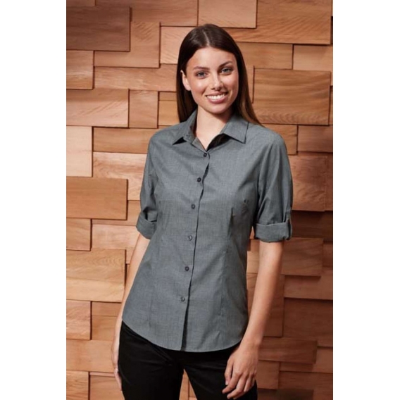 WOMEN'S CROSS-DYE ROLL SLEEVE POPLIN BAR SHIRT