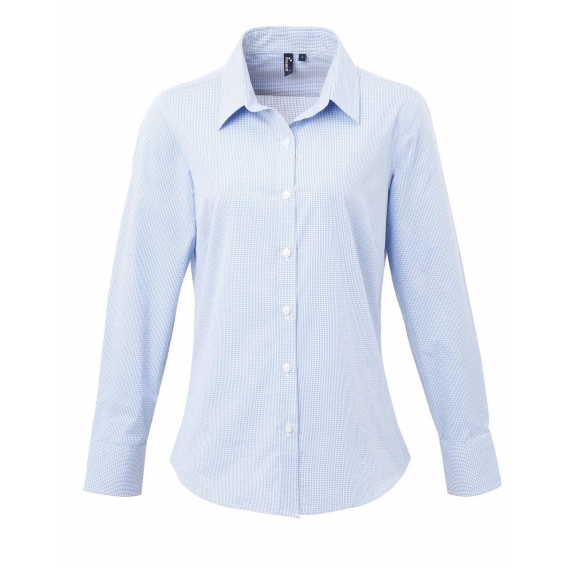 WOMEN'S LONG SLEEVE GINGHAM MICROCHECK SHIRT