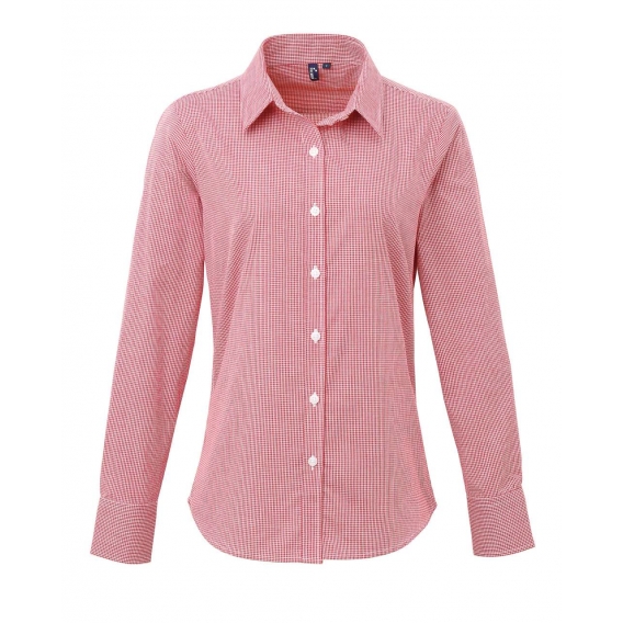 WOMEN'S LONG SLEEVE GINGHAM MICROCHECK SHIRT