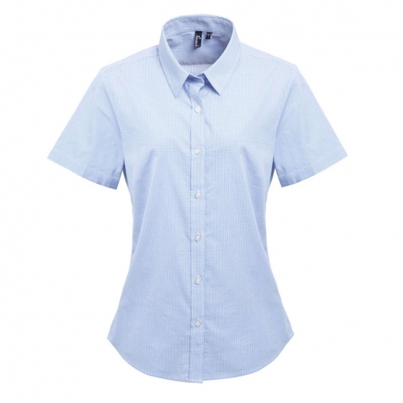 WOMEN'S SHORT SLEEVE GINGHAM MICROCHECK SHIRT