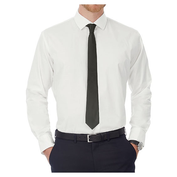 Poplin Shirt Black Tie Long Sleeve / Men