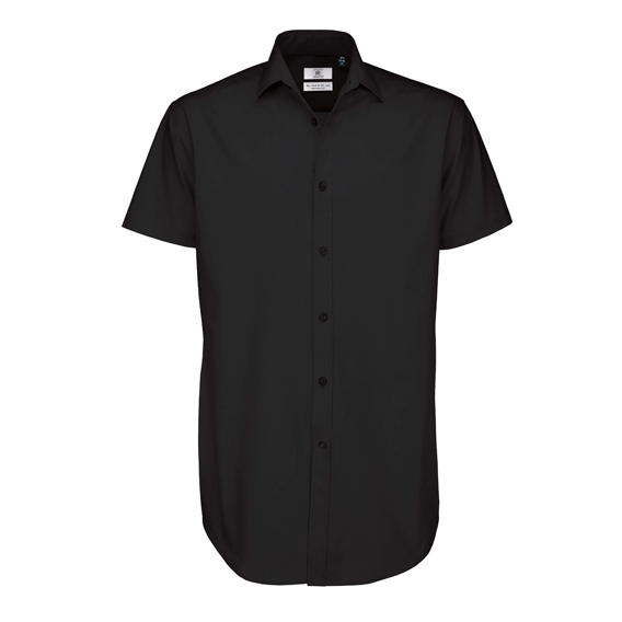 Poplin Shirt Black Tie Short Sleeve / Men