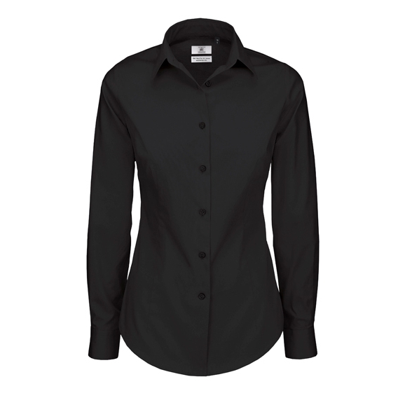 Poplin Shirt Black Tie Long Sleeve / Women
