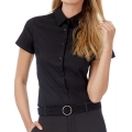 Poplin Shirt Black Tie Short Sleeve / Women