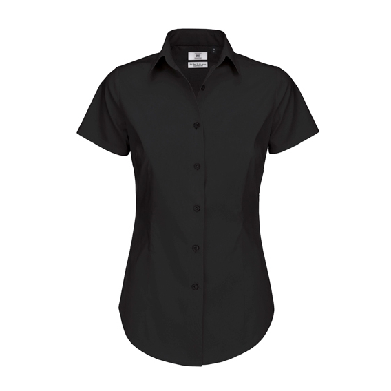 Poplin Shirt Black Tie Short Sleeve / Women
