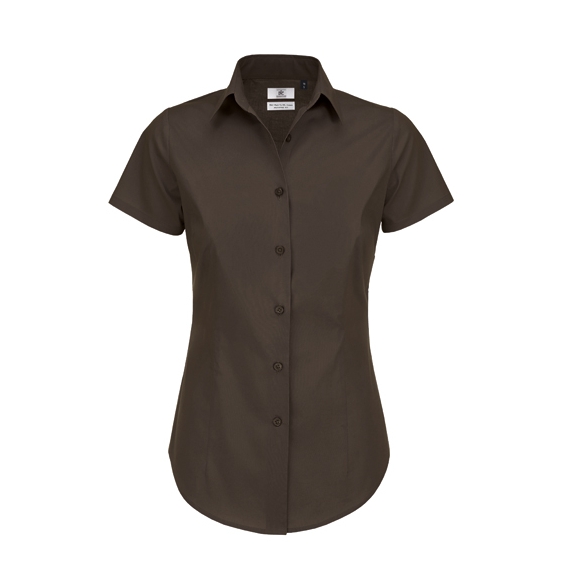 Poplin Shirt Black Tie Short Sleeve / Women