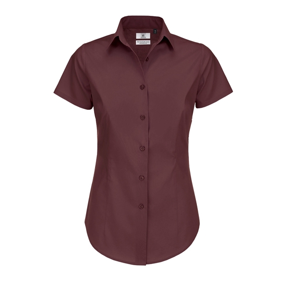 Poplin Shirt Black Tie Short Sleeve / Women