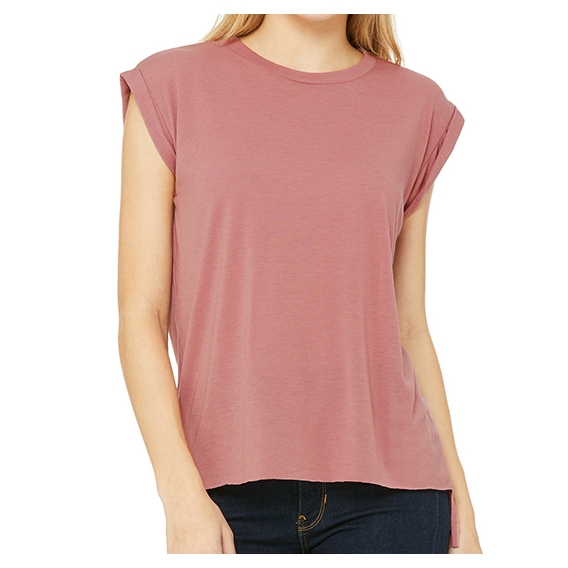 Women`s Flowy Muscle Tee with Rolled Cuff