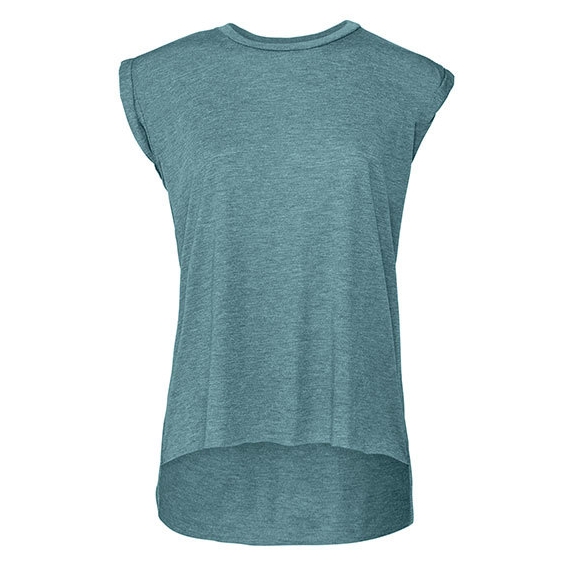 Women`s Flowy Muscle Tee with Rolled Cuff