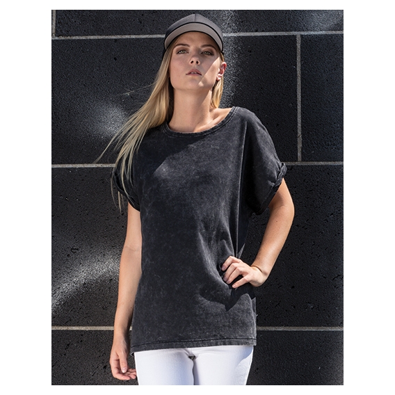 Ladies` Acid Washed Extended Shoulder Tee