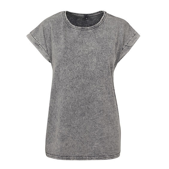 Ladies` Acid Washed Extended Shoulder Tee