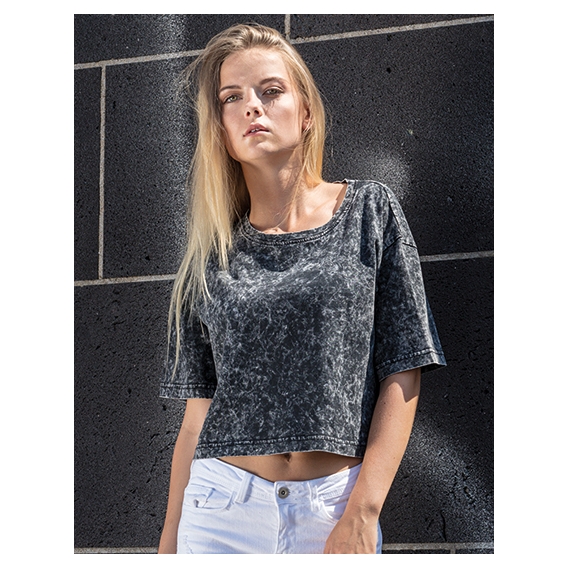 Ladies` Acid Washed Cropped Tee
