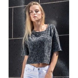 Ladies` Acid Washed Cropped Tee