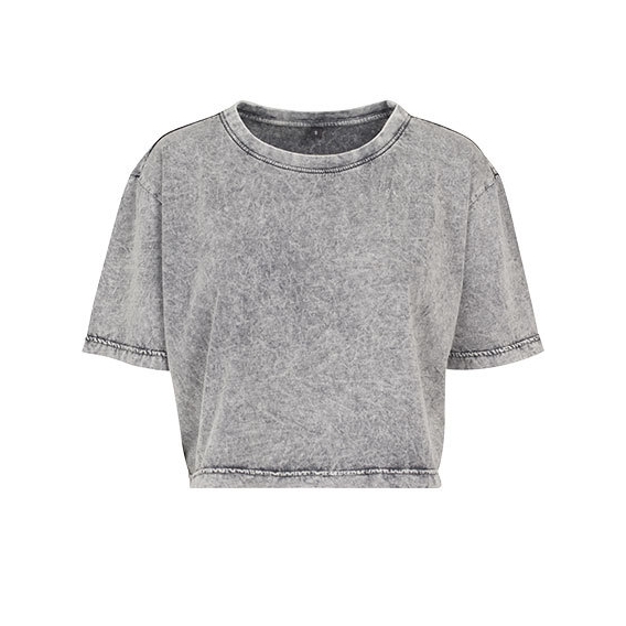 Ladies` Acid Washed Cropped Tee
