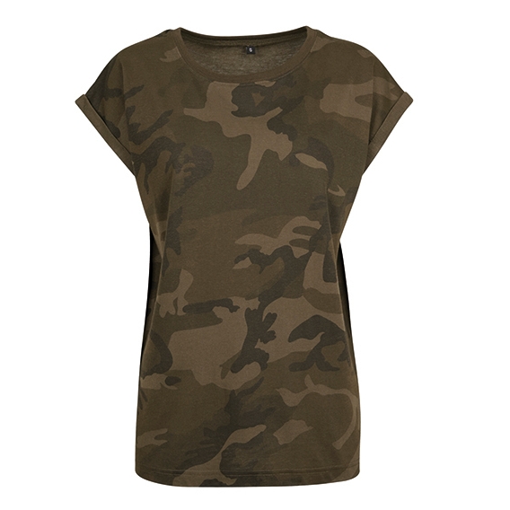 Ladies Camo Extended Shoulder Camo Tee