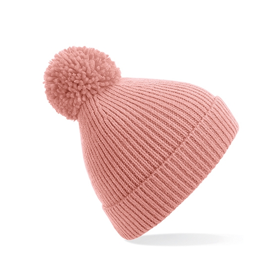 Engineered Knit Ribbed Pom Pom Beanie