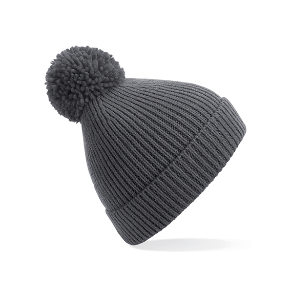 Engineered Knit Ribbed Pom Pom Beanie