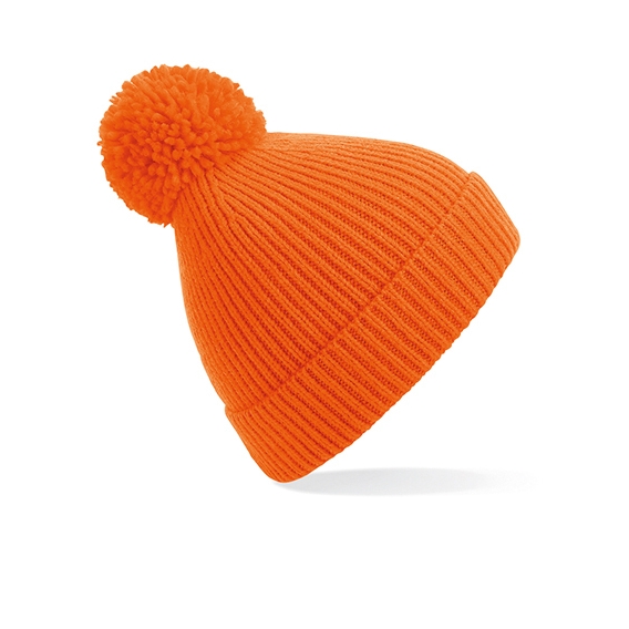 Engineered Knit Ribbed Pom Pom Beanie