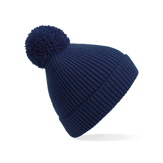 Engineered Knit Ribbed Pom Pom Beanie