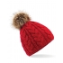 Faux Fur Pop Pom Cable Beanie
