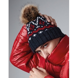 Fair Isle Faux Fur Pop Pom Beanie