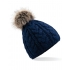 Faux Fur Pop Pom Cable Beanie