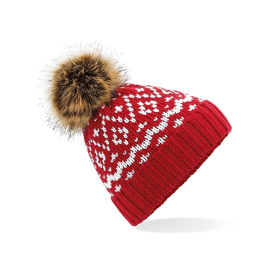 Fair Isle Faux Fur Pop Pom Beanie