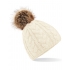 Faux Fur Pop Pom Cable Beanie
