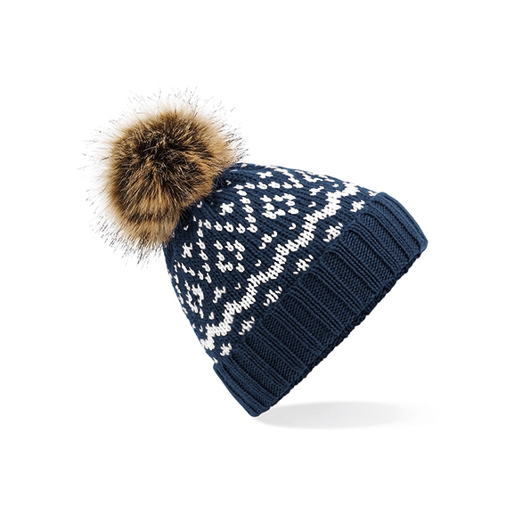 Fair Isle Faux Fur Pop Pom Beanie