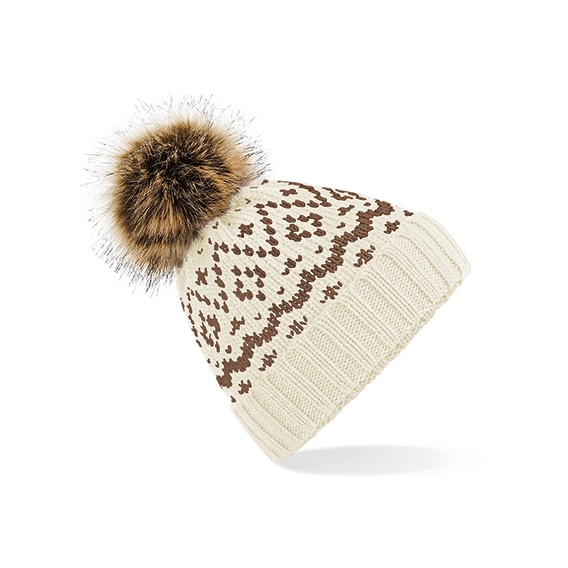 Fair Isle Faux Fur Pop Pom Beanie