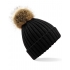Faux Fur Pop Pom Chunky Beanie