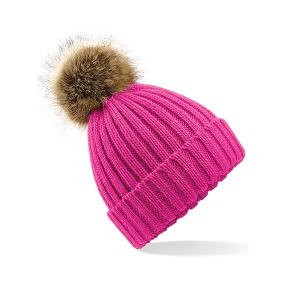 Faux Fur Pop Pom Chunky Beanie