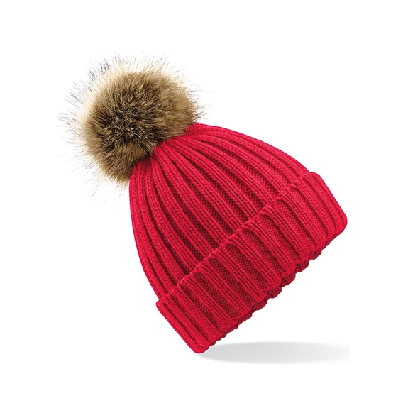 Faux Fur Pop Pom Chunky Beanie