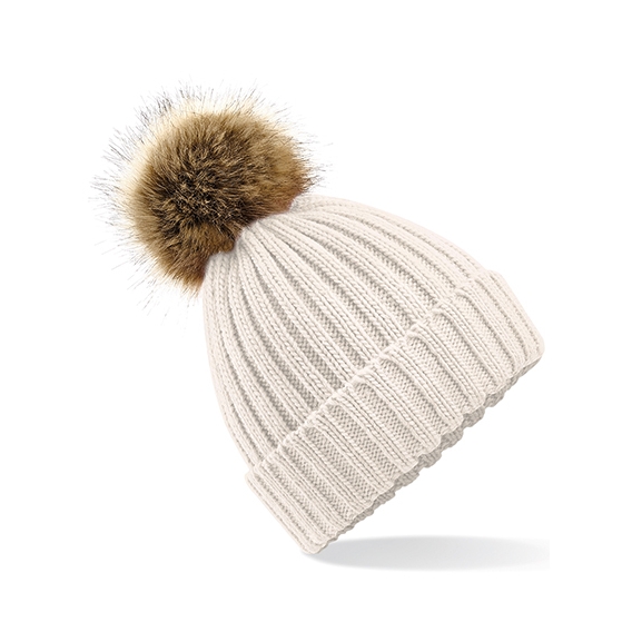 Faux Fur Pop Pom Chunky Beanie