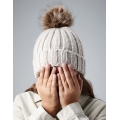 Junior Faux Fur Pom Pom Zavalitý Beanie