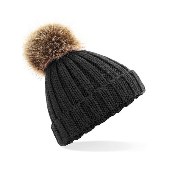 Junior Faux Fur Pom Pom Chunky Beanie