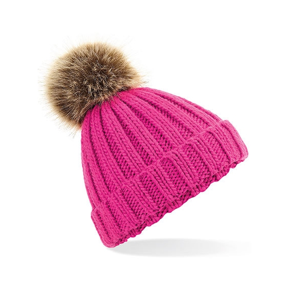 Junior Faux Fur Pom Pom Chunky Beanie