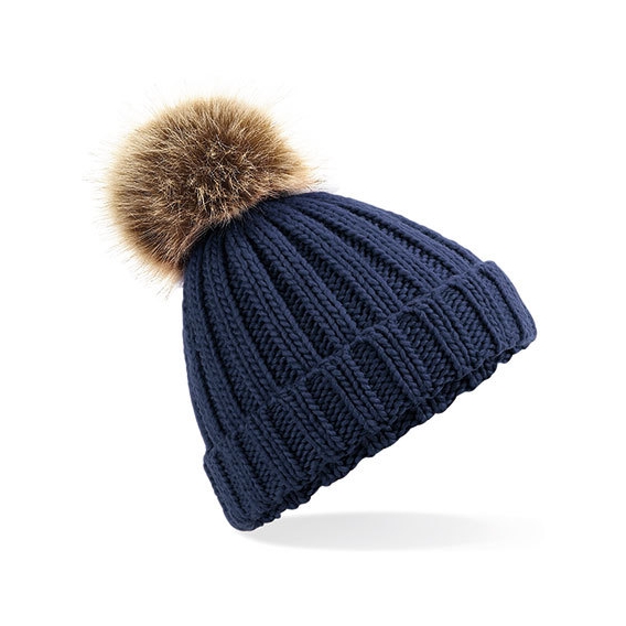 Junior Faux Fur Pom Pom Chunky Beanie